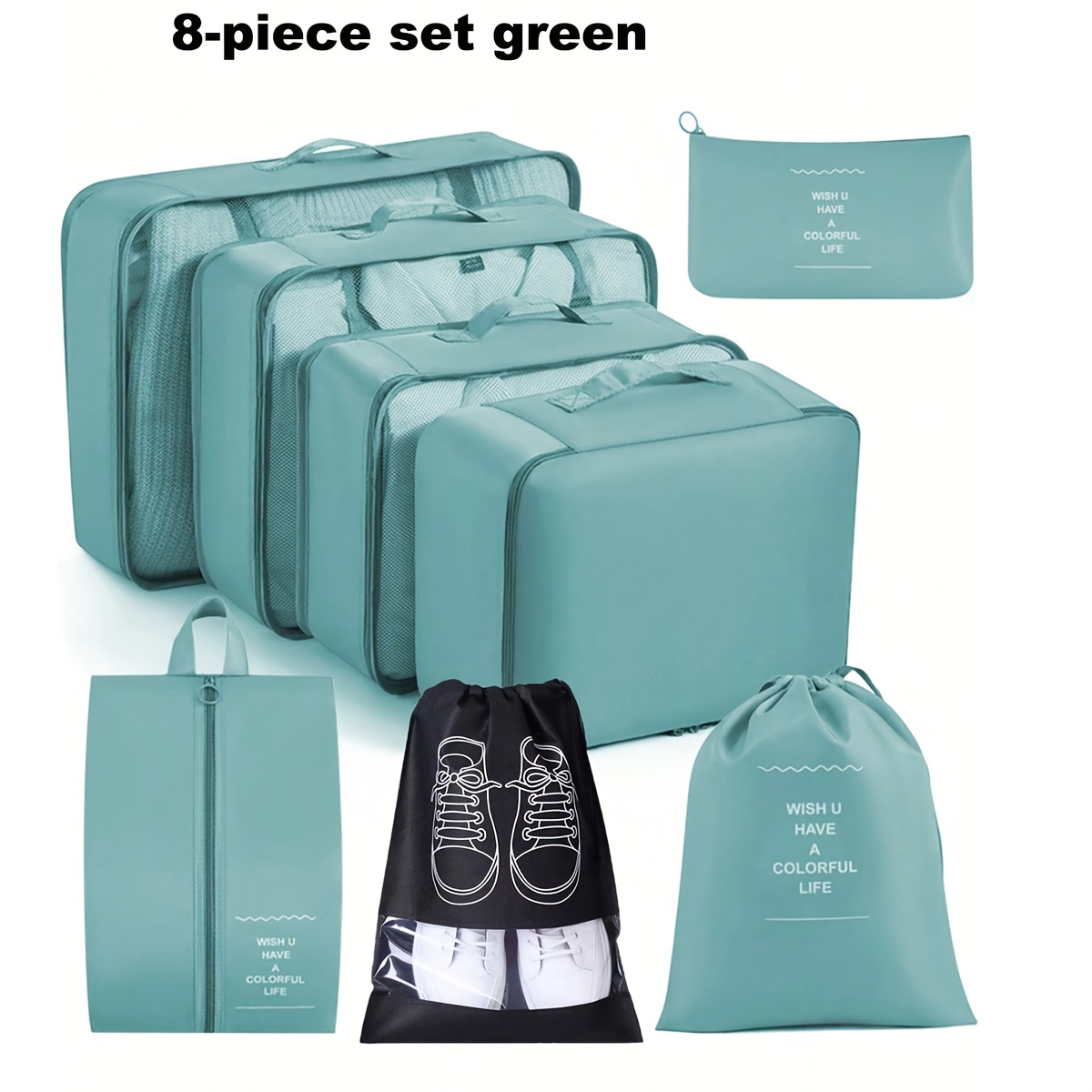 TEMU Ensemble de 8 organisateurs de bagages de voyage portables, ensemble de sacs de rangement pour vêtements - Parfait pour emballer les valises. -