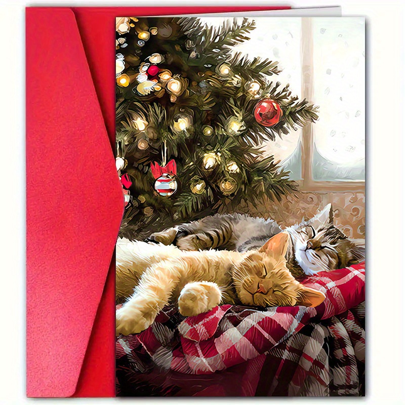 

Cat- Christmas Greeting , For & - Wishes, 4.7"x7" Size, For Personal Or Small Use