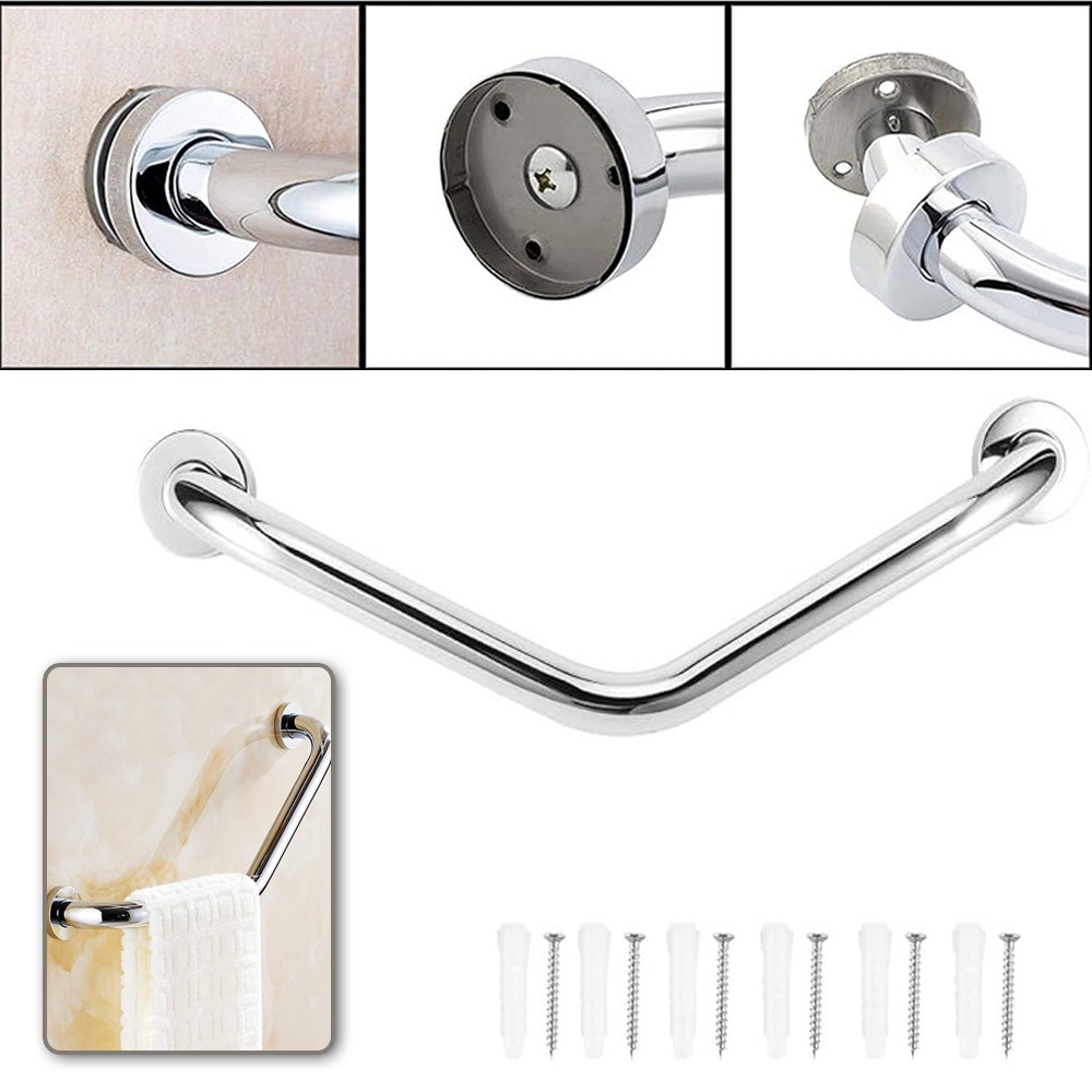 Image of 1pc Stainless Steel Bath Safety Grab Bar - Heavy-duty Non-slip Bathtub Handrail With , Shower & Tub Rail For,, Bathroom - Secure Weight-bearing Mobility Aid (no Drilling Required)