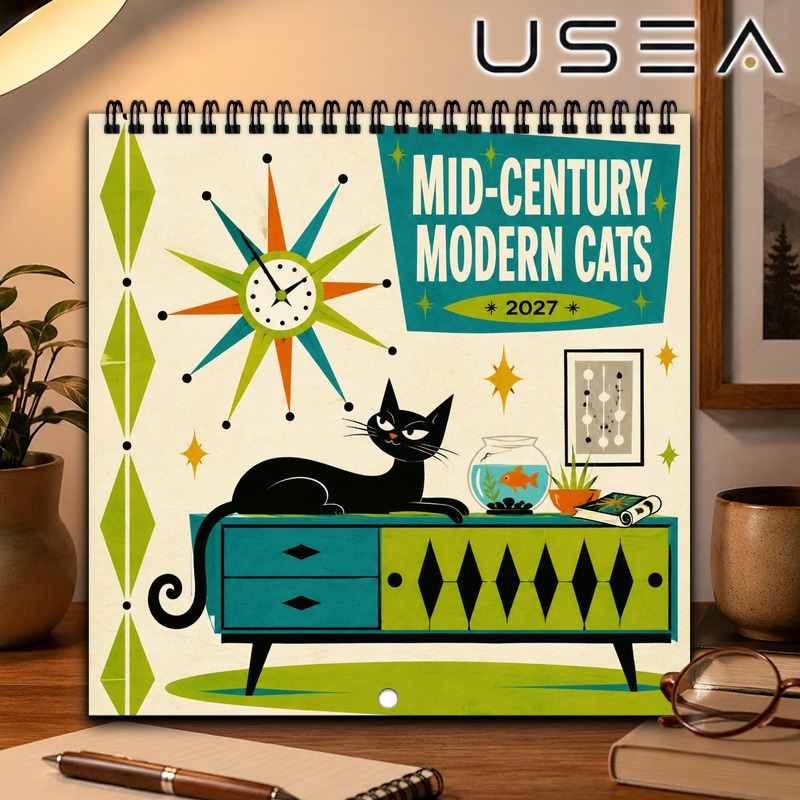 TEMU Calendrier mural 2027 Chats de style moderne du du siècle, planificateur annuel 12 mois et , impression d'art en couleurs, décoration murale