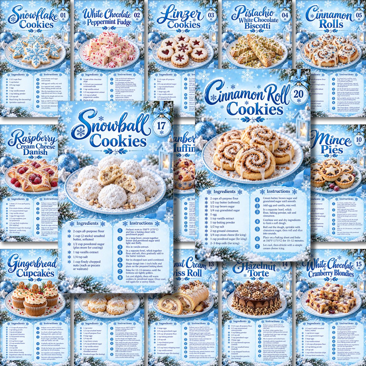 TEMU 21pcs Winter Recipe Cards, Holiday Dessert Cakes Recipe Collection With Festive Design, Kitchen Cooking Cards For Family Baking, Party, Gift And
