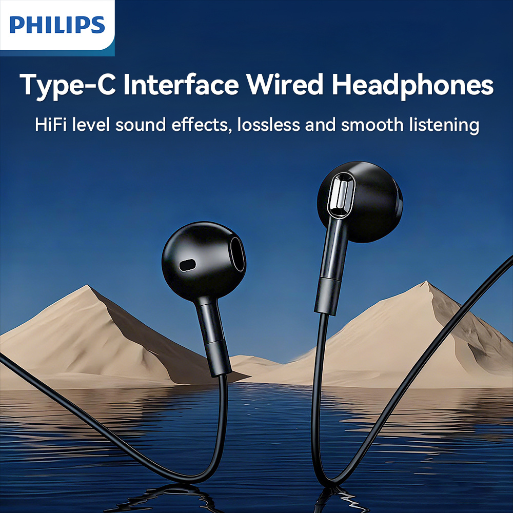 TEMU Écouteurs Filaires USB-C PHILIPS, Écouteurs Filaires avec Chambre Métallique de 13 mm pour un Son Haute , un HiFi Pur et Surround, Plug-and-Play
