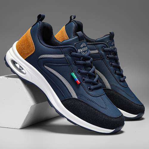 fanuo mens athletic sneakers navy blue orange non slip rubber sole comfortable fabric lining lace up low top sport