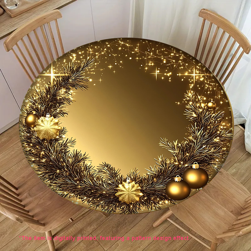TEMU 1pc Luxurious Branch Round Tablecloth - Stretch Elastic Table Cover Suitable For Christmas, Thanksgiving, Holiday Parties, Birthdays, 4th