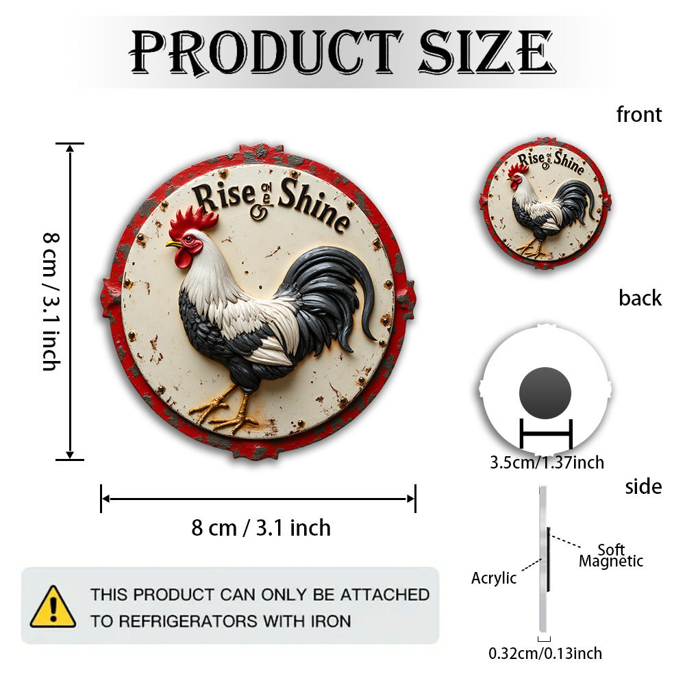 TEMU 1pc Vintage Rooster Magnet Suitable For Farmhouse Decor With "" Shield Emblem - Distressed Acrylic & Rubber Soft Magnet, Rustic Rooster For