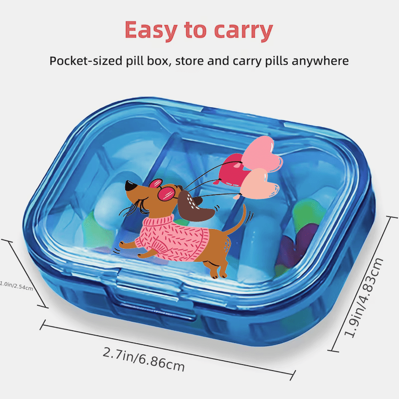 2d Flat 1pc Portable Mini Storage Box - With Week/day Dividers, A Dachshund Wearing Glasses And A Sweater - Dustproof Pill Box, Durable Plastic Organizer, Suitable For Pocket Wallets During