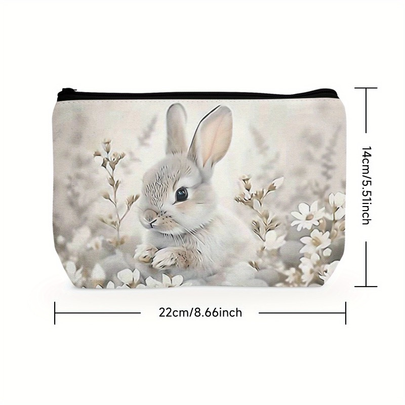 TEMU 1pc Makeup Bag - Linen Cosmetic Pouch With Zipper, Multi-functional Washable Travel Organizer, Pattern Storage Bag - Unscented