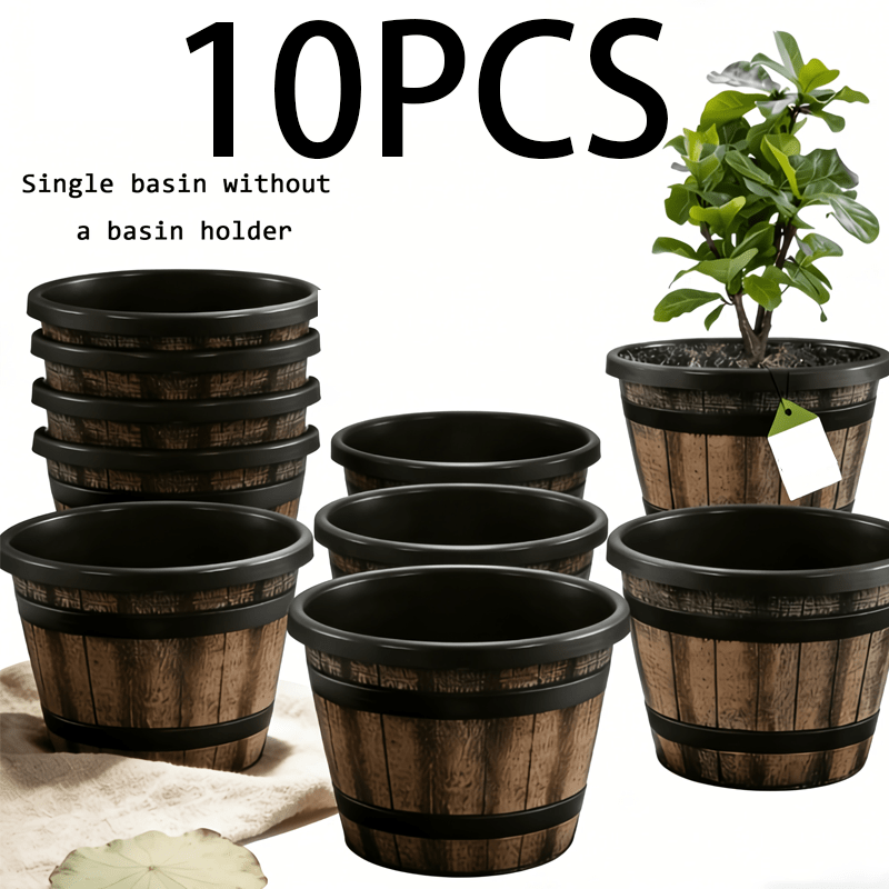 TEMU 10pcs Vintage Whiskey Planter Set, 8-inch Durable Plastic Pots With Drainage Holes | Indoor/outdoor Garden Decor, Ideal For Courtyards, Porch