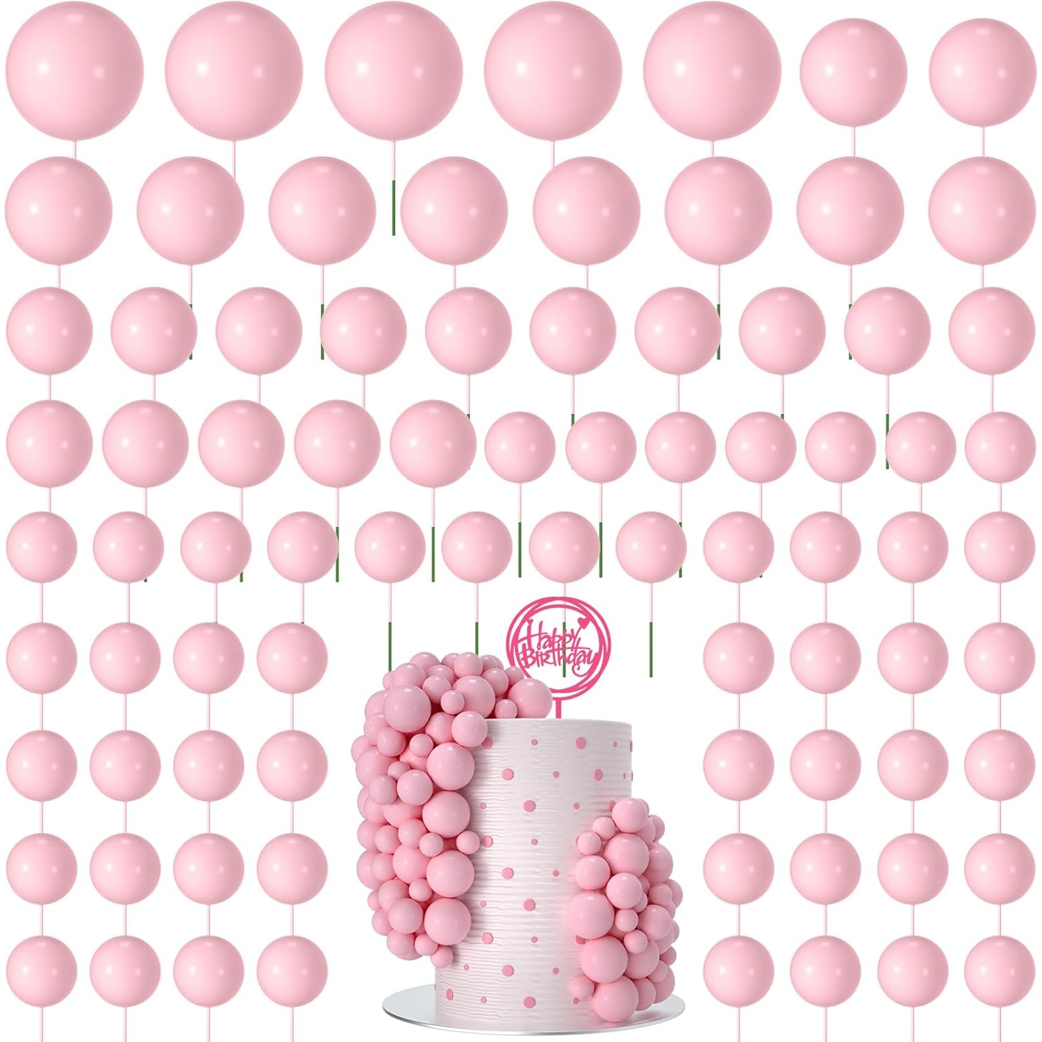 Image of 80pcs Cake Balls Decorations Mini Balloon Cake Topper Balls Foam Cupcake Toppers Balls For Cake Decorating Birthday Parties Weddings Anniversary(light Pink)