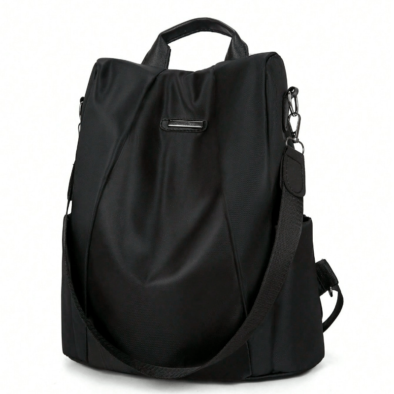 TEMU 1pc Anti-theft Lightweight Nylon School Backpack With Adjustable Straps & Zipper Closure - Minimalist Black Suitable For Travel, Work, College,