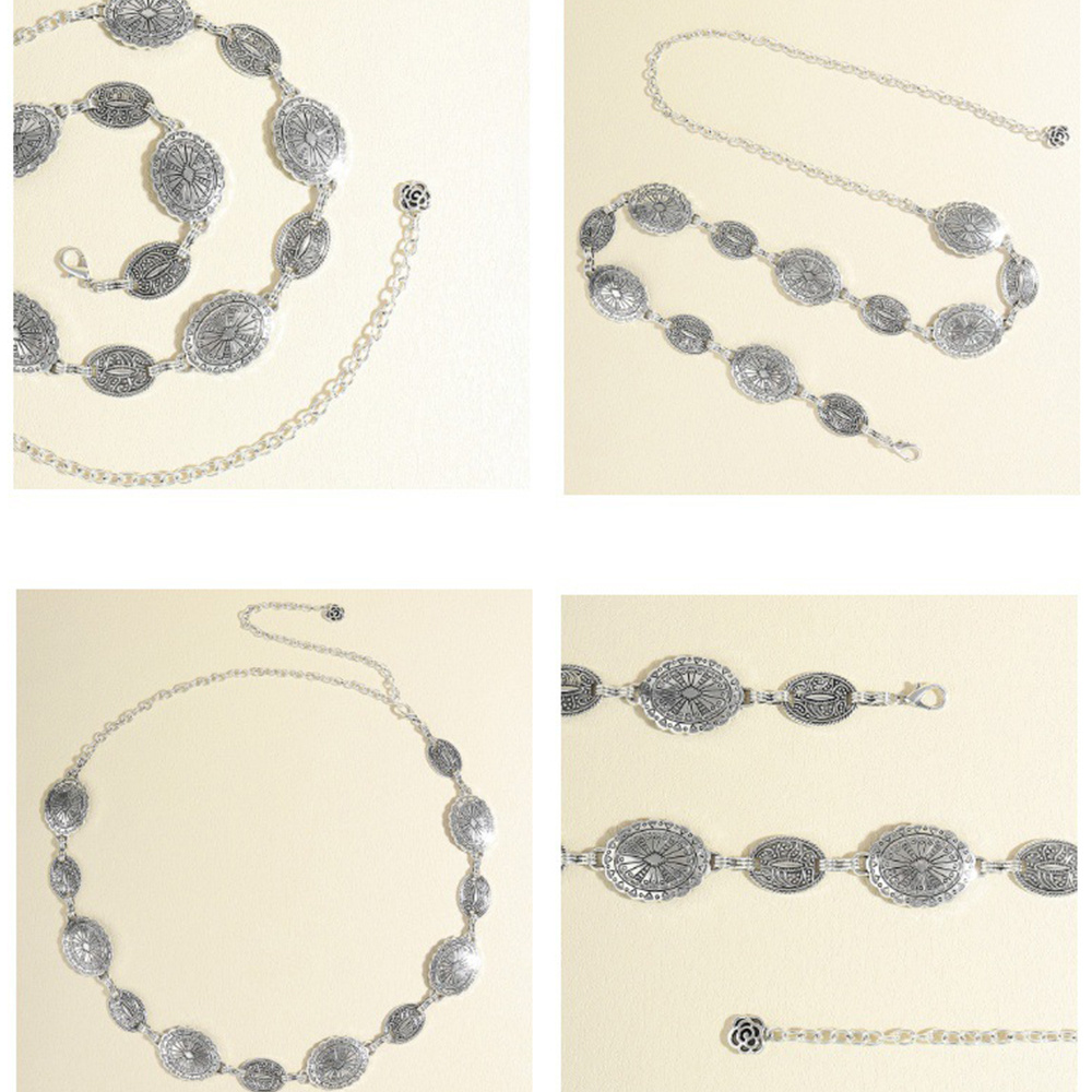 2pcs spring summer womens metal oval belt chain boho vintage  display picture 1