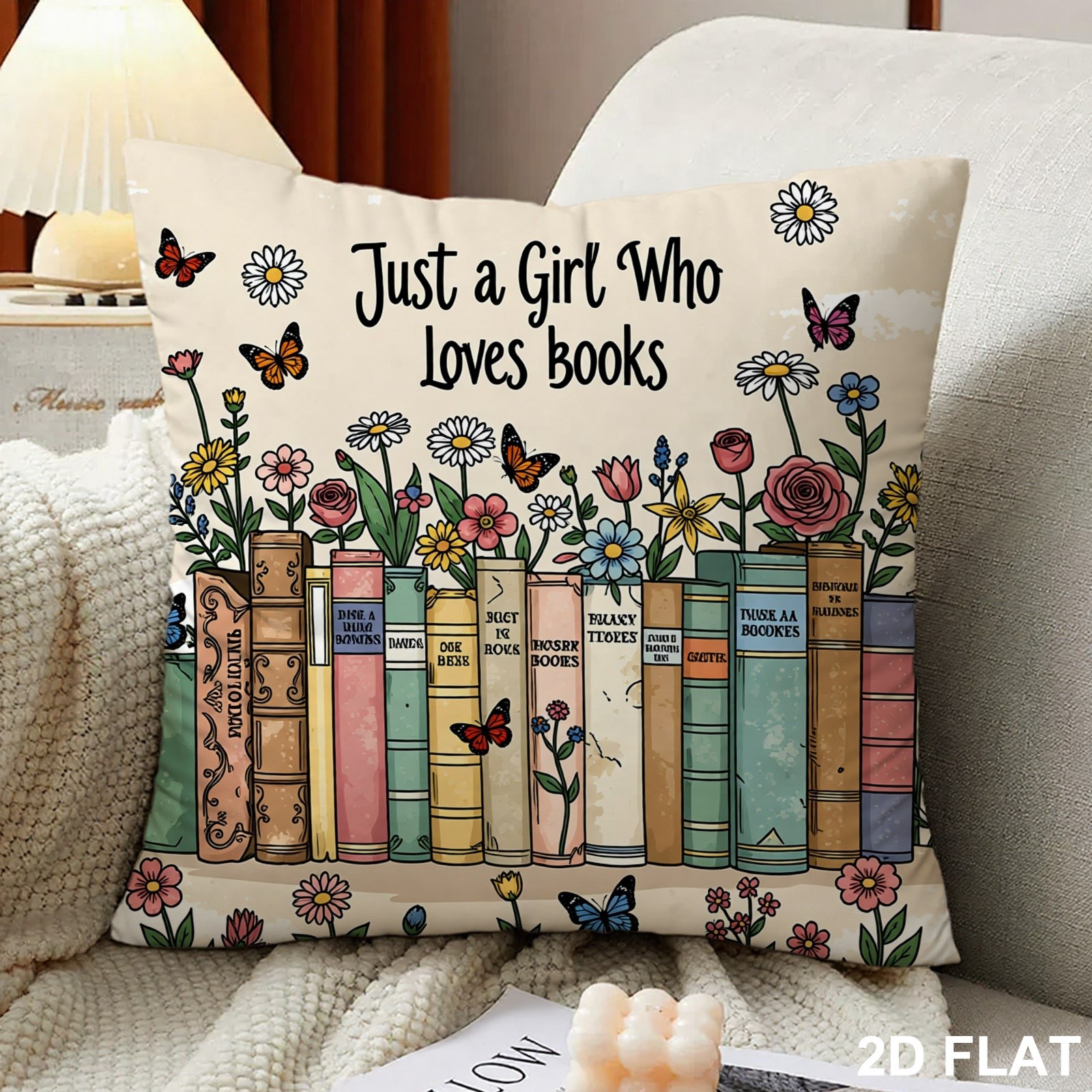 TEMU 1pc, Vintage Book And Floral Print Pillowcase, Single-sided Print Design Featuring The Words " Who Reading, " Available In Various Sizes,
