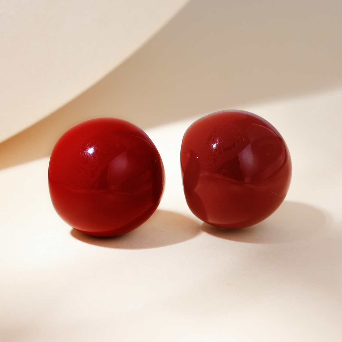 Women's Red Dome C-Shaped Elegant Circular Ring Earrings