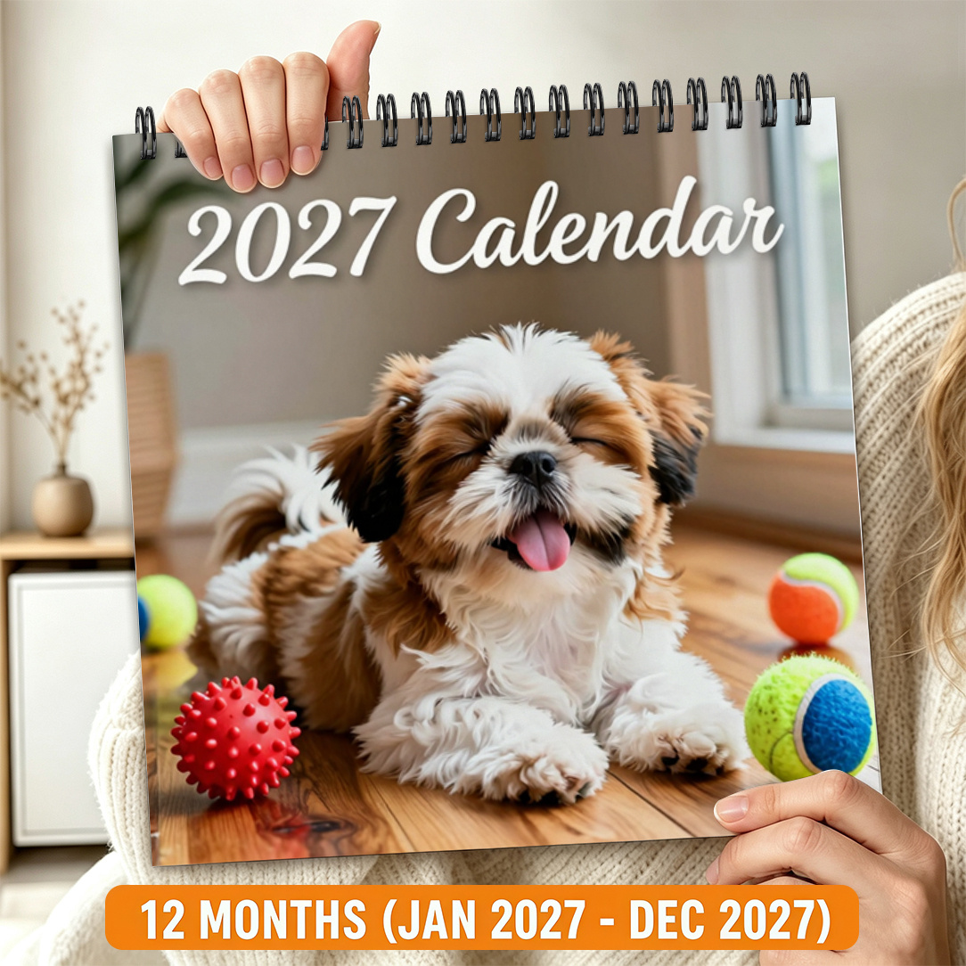 TEMU 1pc Shih Tzu Calendar - Mini Desk & Wall Calendar Suitable For Pet Lovers, Portable Table Calendar With Cute Shih Tzu , Soft Realistic Style For