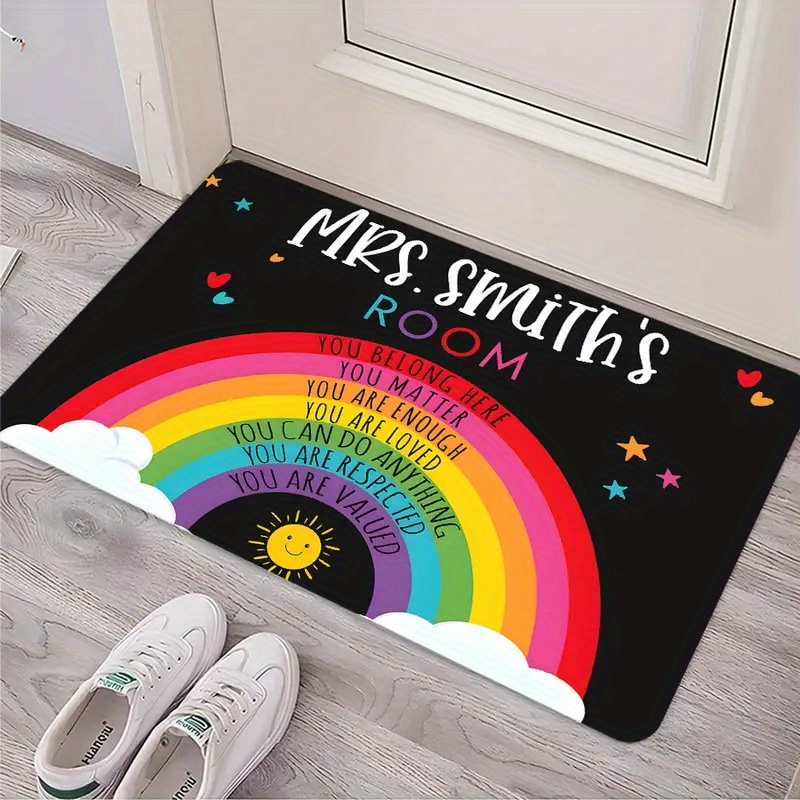 TEMU 1pc Rainbow Custom Doormat, Personalized Doormat, Family Name Doormat, Front Door Decoration, Housewarming Gift, Wedding Gift, Personalized