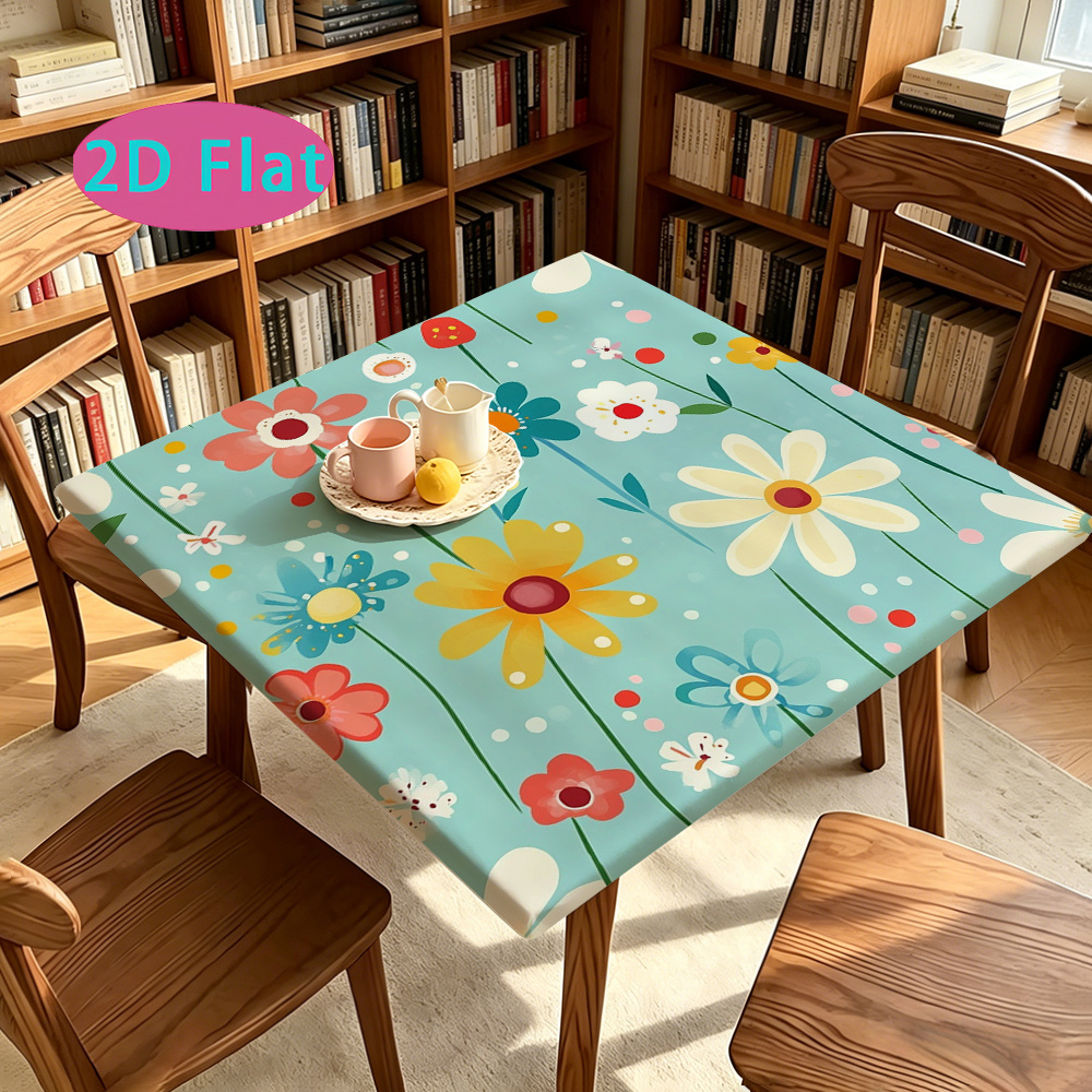 TEMU Nappe élastique d'été à motif floral petit 2D imprimé plat carré rectangulaire, cadeau , intérieur extérieur, multi-, décoration de table de -,