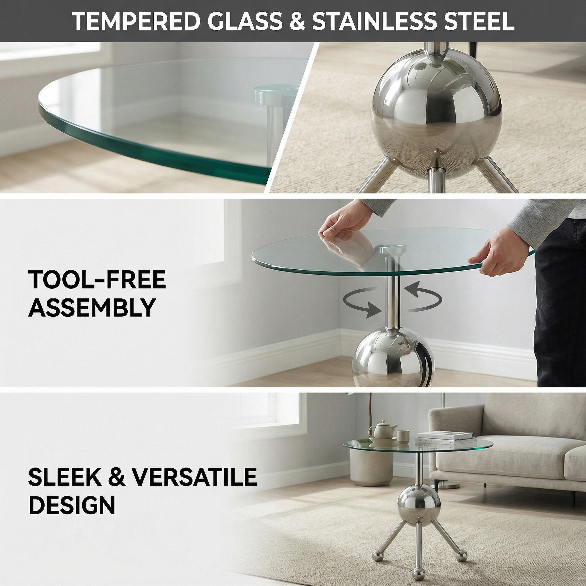 Sumdeal Modern Round Glass Side Table - 19.7
