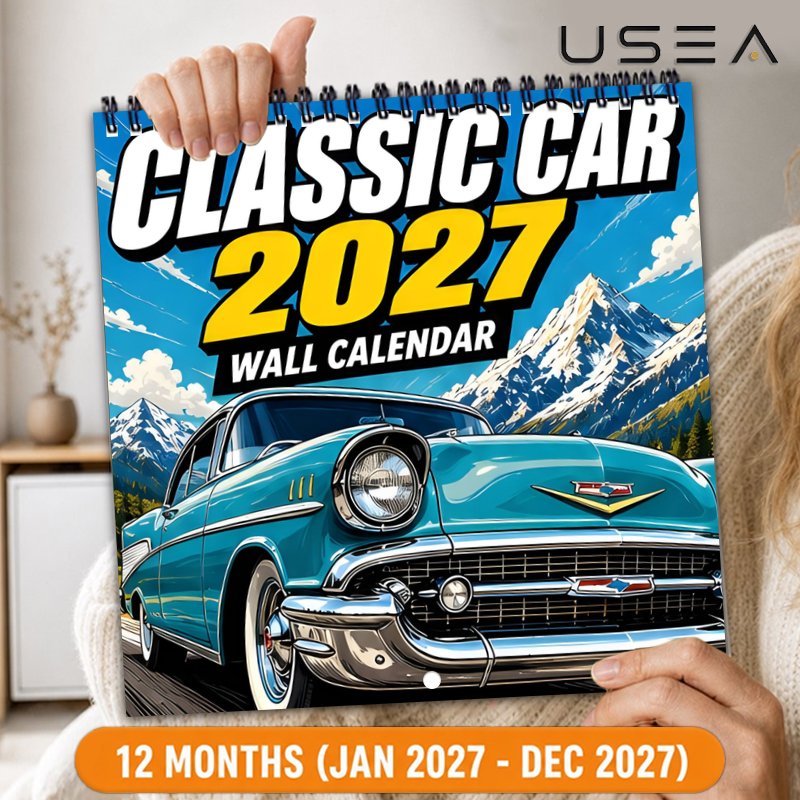 TEMU 2027 Large Classic Car Wall Calendar With Twin Wire Spiral Binding - 12-month Hanging Square Calendar Suitable For, Office, | Large Blocks, Us