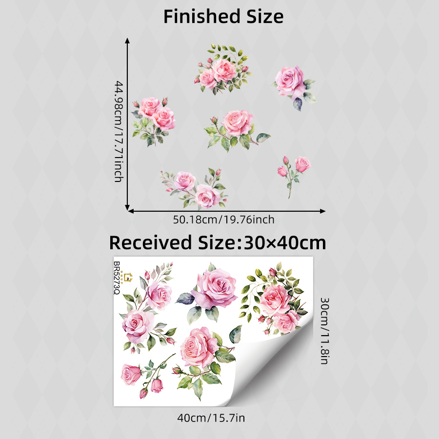 Image of 1pc Bathroom Sink Sticker Pink Rose Flower Decal Self - Adhesive For Toilet Basin Bathtub Shower Wall Home Decor Removable Washroom Accessories
