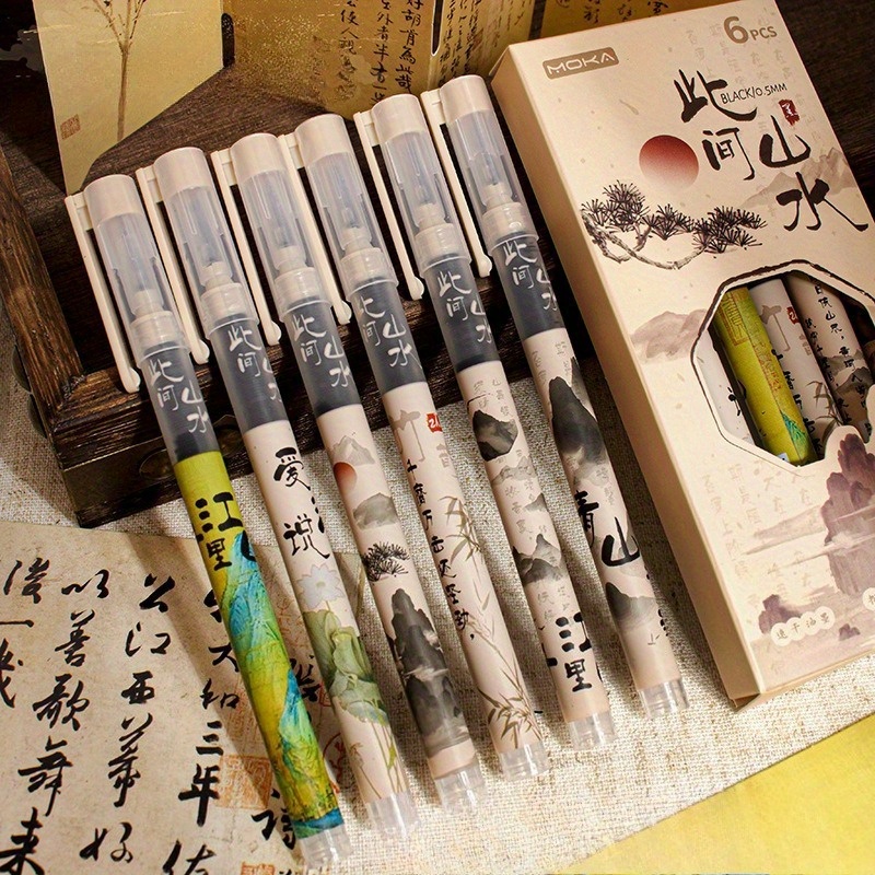 6-pack Cishijian -ink Rollerball Gel Pens, 0.5mm Fine Tip, Black Quick- Smooth Writing Pens, Essential For Student Exams And Practice, Office And School Stationery Set