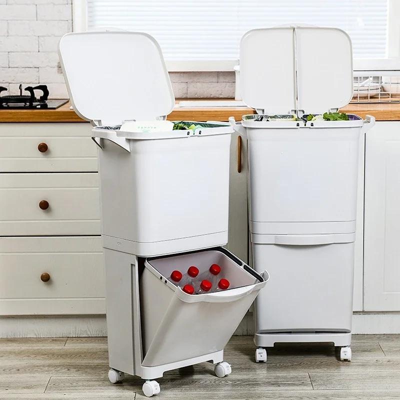 Temu Large 45L Pedal Trash Can For Wet And Dry Waste , Two-Tiered Kitchen Bin For Household Use-image