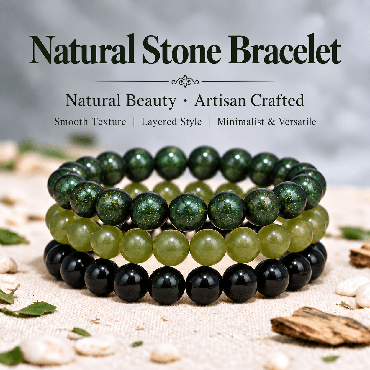 TEMU 3pcs Aventurine & Obsidian Bracelets Suitable For , Good Luck, Unisex For , Bohemian French Style Gift For Weddings, Parties, Daily Wear, Luxury