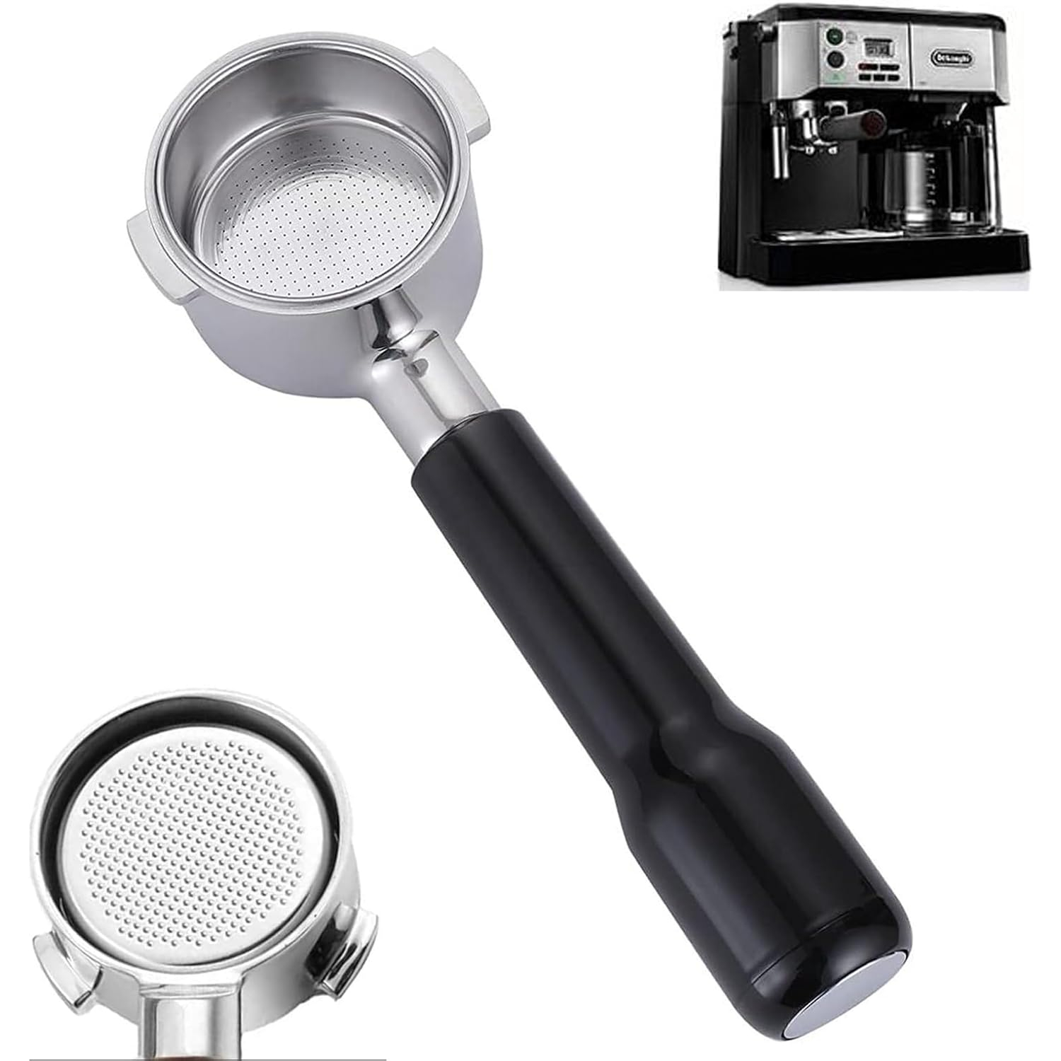 51mm bottomless portafilter naked bottomless portafilter 2 ears with stainless steel double shot capacity cup filter basket compatible for delonghi ecp3420 ecp3120   bco430 ec260