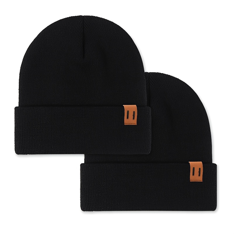 TEMU Lot de 2 bonnets tricotés à étiquette de mode pour et l'hiver, bonnets d'extérieur légers en fil chaud avec protection des oreilles, vente en