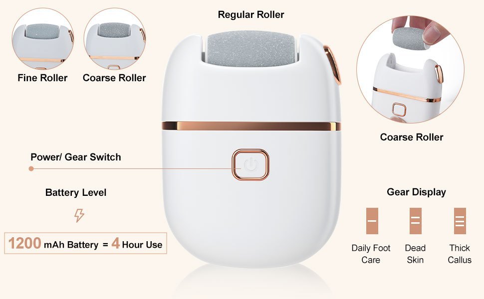 Foot Reflexology Foot Dermabrasion File- Portable and Easy to Use with 3 Replaceable Heads Smooth Feet, Thick Polishing and Cracked Light Beige Care, Sander, Grinding