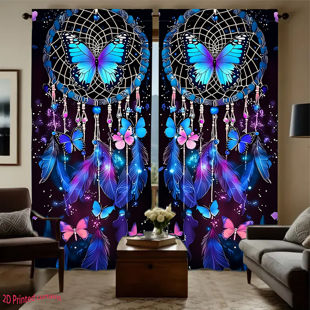 TEMU 2d Flat, 2pcs 2d Flat Printing Curtains, Dreamcatcher Pattern Decorative Curtain, Machine Washable, Suitable For Living Room And Bedroom Holiday