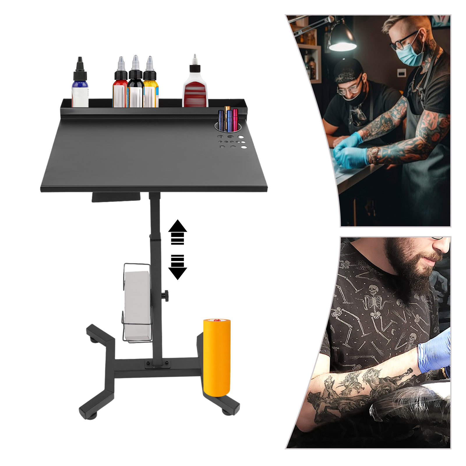Image of Tray Iron Potable Tattoo Tray Adjustable Height Tattoo Tray Salon Tray Equipment Service Instrument Storage Tray Metal Hairstylist Tray