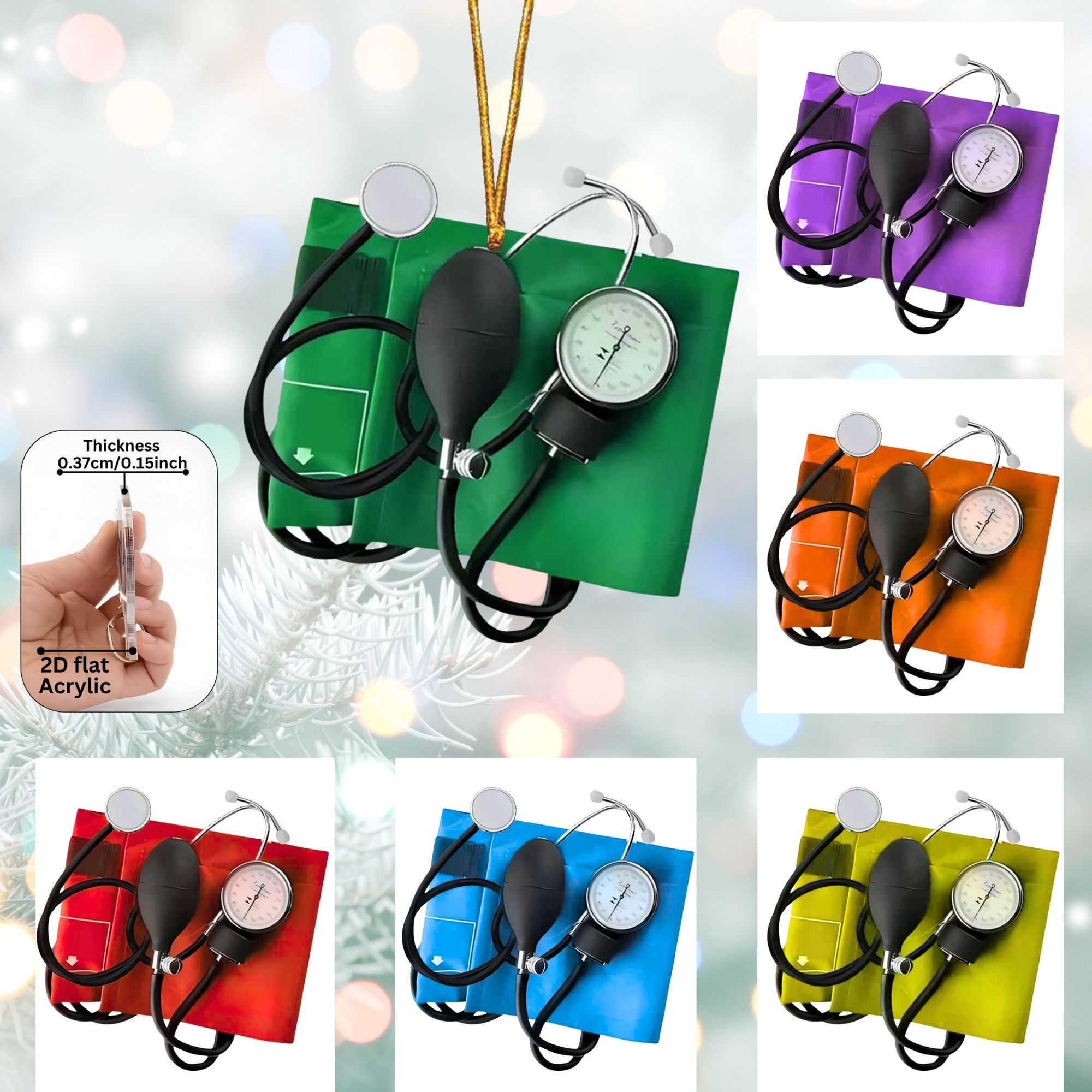 TEMU 2d Flat, 6pcs, Gorgeous Blood Pressure Monitor Acrylic Pendants, Christmas Tree Toppers, Christmas Decorative Sign And Plague, Home Decoration,