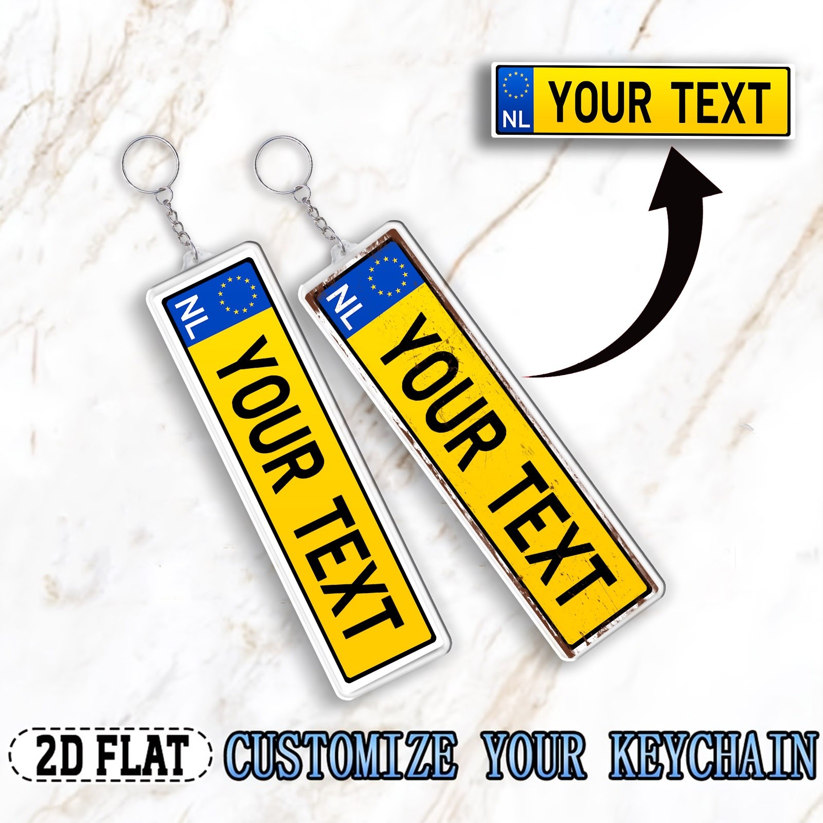 TEMU [2d Flat] [2d Flat] 1pc Customizable Keychain, [2d Flat] Custom Acrylic Keychain, Using A 2d Flat Design Yellow Dutch License Plate, With A