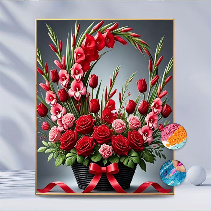 TEMU A Set Of Gladiolus And Rose Diy Diamond Painting Kit, Large-sized Adult 5d Diy Diamond Painting Set, Round Diamond Mosaic Craft Suitable For