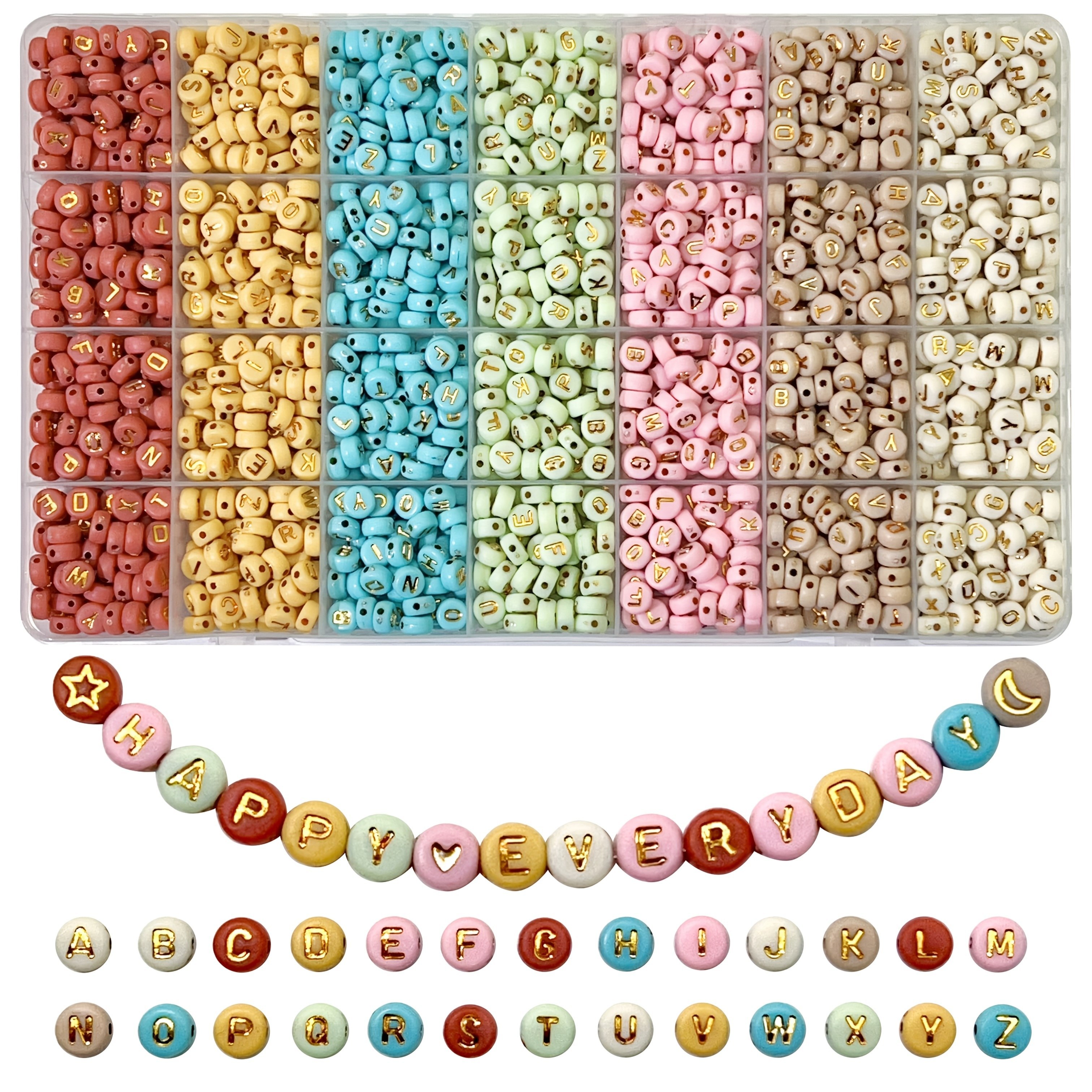 Image of 1400pcs 28 Grid A-z Light Red, Yellow, Blue, Green, Pink, Coffee, Beige Flat Round Acrylic Letter Beads For Fashion Jewelry - Jewelry Making Kit