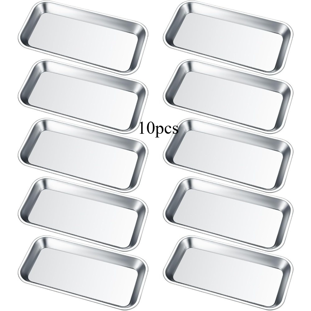 TEMU 10pcs Set Of Small Instrument Trays, Stainless Steel Rectangular Laboratory Supplies Trays, Suitable For Tools And Equipment, Bathroom Storage,