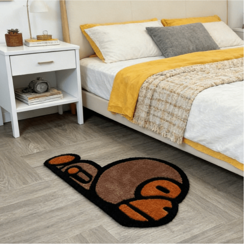 TEMU Tapis en velours 900G 9Mm Dessin Animé Brun Singe de Chambre à Coucher Chevet Tapis Irrégulier Style Rue Tendance Singe Décoration Salon Tapis