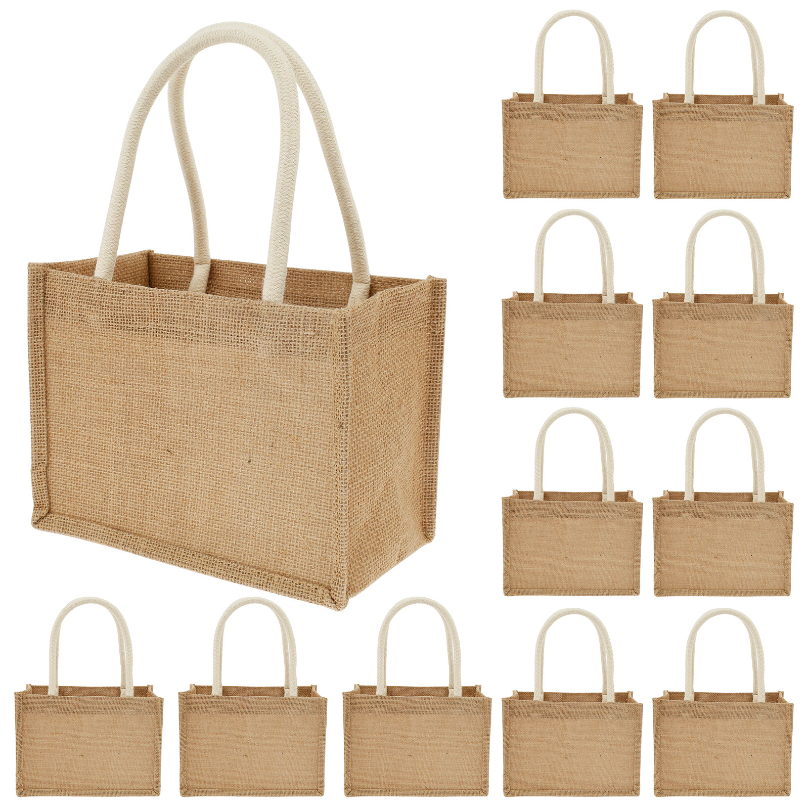 

4/6/12 Pack Burlap Tote Bags - Reusable, Diy Craft, Beach, Grocery Shopping Bags With Handles - Bridesmaids, Pool, Wedding, And Everyday Use