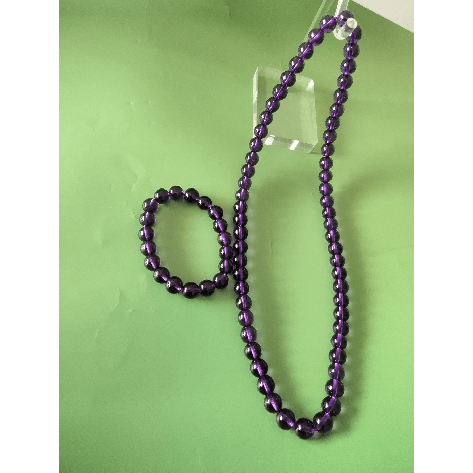 Purple Water Soft Necklace and Firm Bracelet Set with 10mm Beads