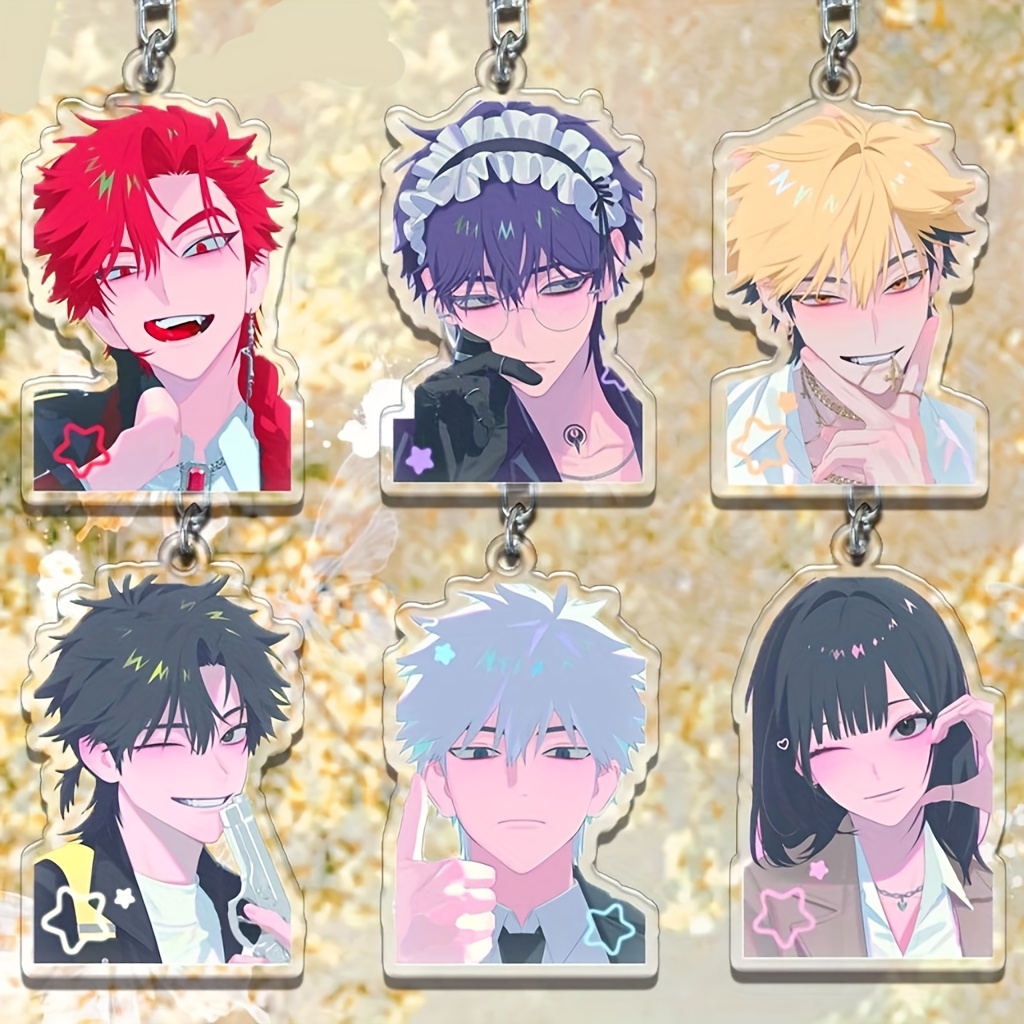 TEMU 2d Flat, 2d Flat 6pcs Set Trendy Acrylic Keychain, Charm Keychain, Unique Shape, Keychain For Students