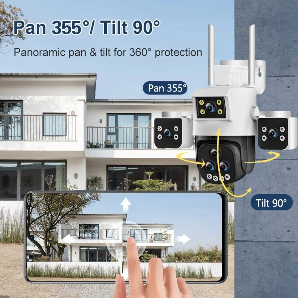 20x Zoom 4MP WiFi Security Camera, White, Full HD WiFi Security Camera, 5 Lenses, Two-Way Audio, Outdoor IP66, Auto Tracking, Human Detection, Push Notifications, 360° Pan-Tilt Control, Video Monitoring, Suitable for Home, Office, and Outdoor Use