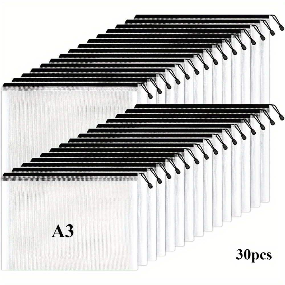 E-shop Set mit 30 großen schwarzen Mesh-Reißverschlusstaschen mit 11 x 16 Zoll, ideal zum Organisieren von Schul- und Bürobedarf, Puzzles, Spielen und