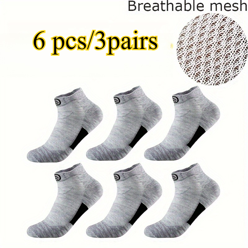 TEMU 6pcs/3pairs Men's Towel Bottom Sports Socks - Comfortable And Breathable Spring, Summer, And Autumn Sports Socks, Anti Slip Sweat Absorbing