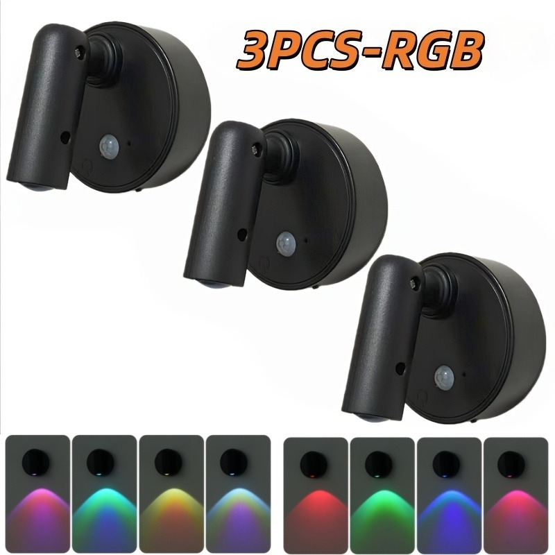 TEMU Wireless Spotlight () - Rgb Color-changing Sensor Spotlight, Adjustable Three-color Light Warm/cool/neutral White, Ambient Stair Wall Light,