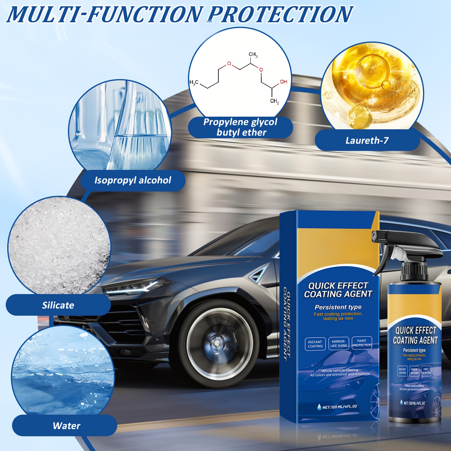 set of 3 automotive motorcycle coating sprays car coating polish condensation water mist detailing solutions free towel and sponge brush universal easy to spray protects paint glass stainless steel Product details 4