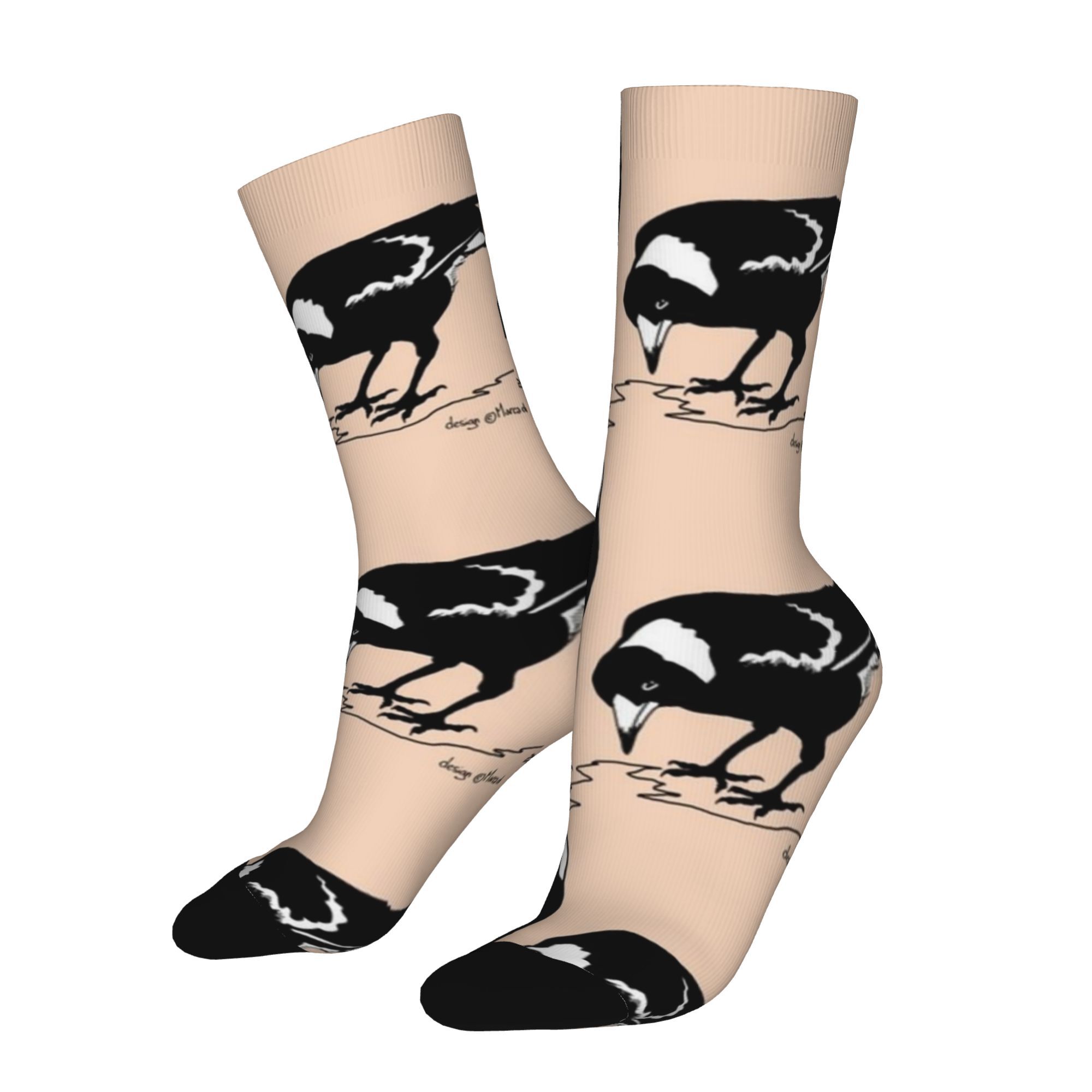TEMU 1 Pair Australian Magpie Graphic Sock - Retro Harajuku Hip Hop Novelty Crew Socks With Random Magpie Print, Funny Suitable For Casual Wear &