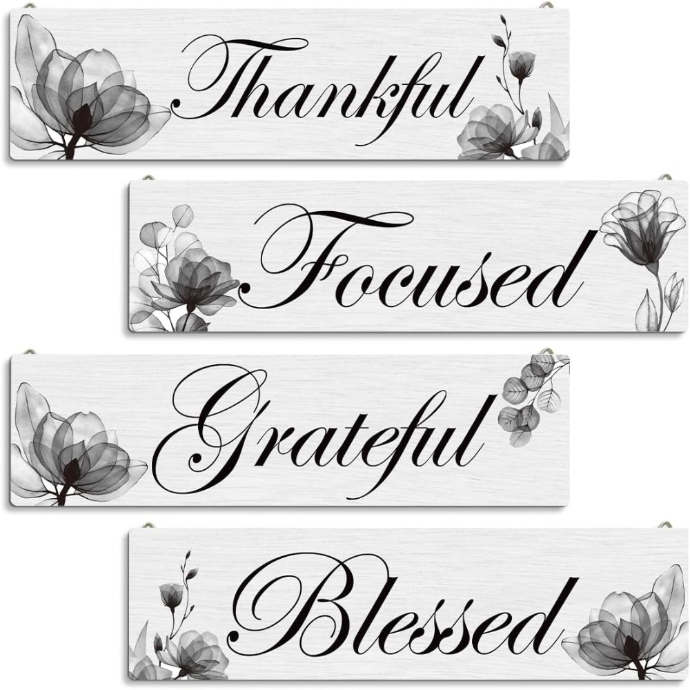 4pcs Home Wall Decoration Set, Gratitude Focus, Gratitude Logo Wall Plaque, Wall Decoration Art, Inspirational Decoration, Bedroom Living Room Bathroom Wall Decoration, Home Gifts