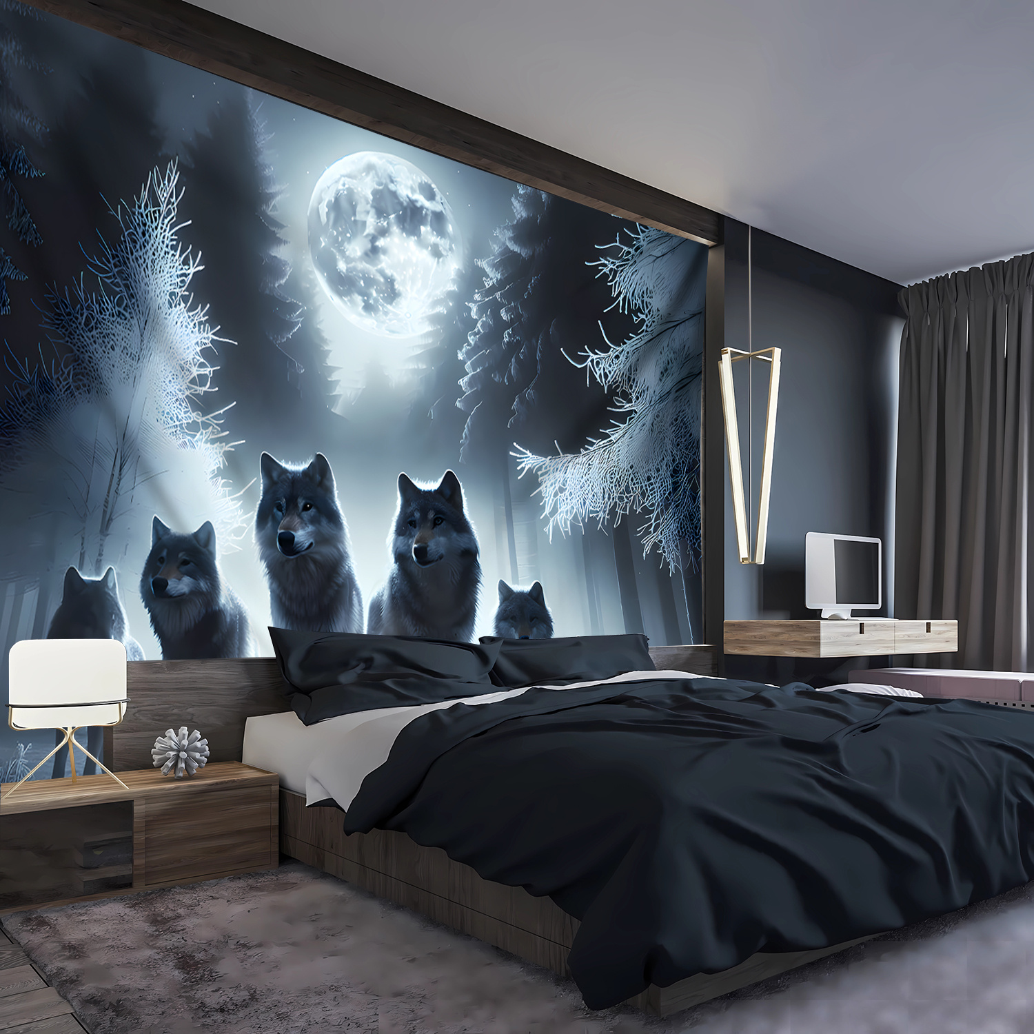 TEMU 1pc Ultra Large Size Shocking Wolf Moon Landscape Photo Huge Digital Printing Tapestry, Aesthetic High-definition Printing Polyester For Living