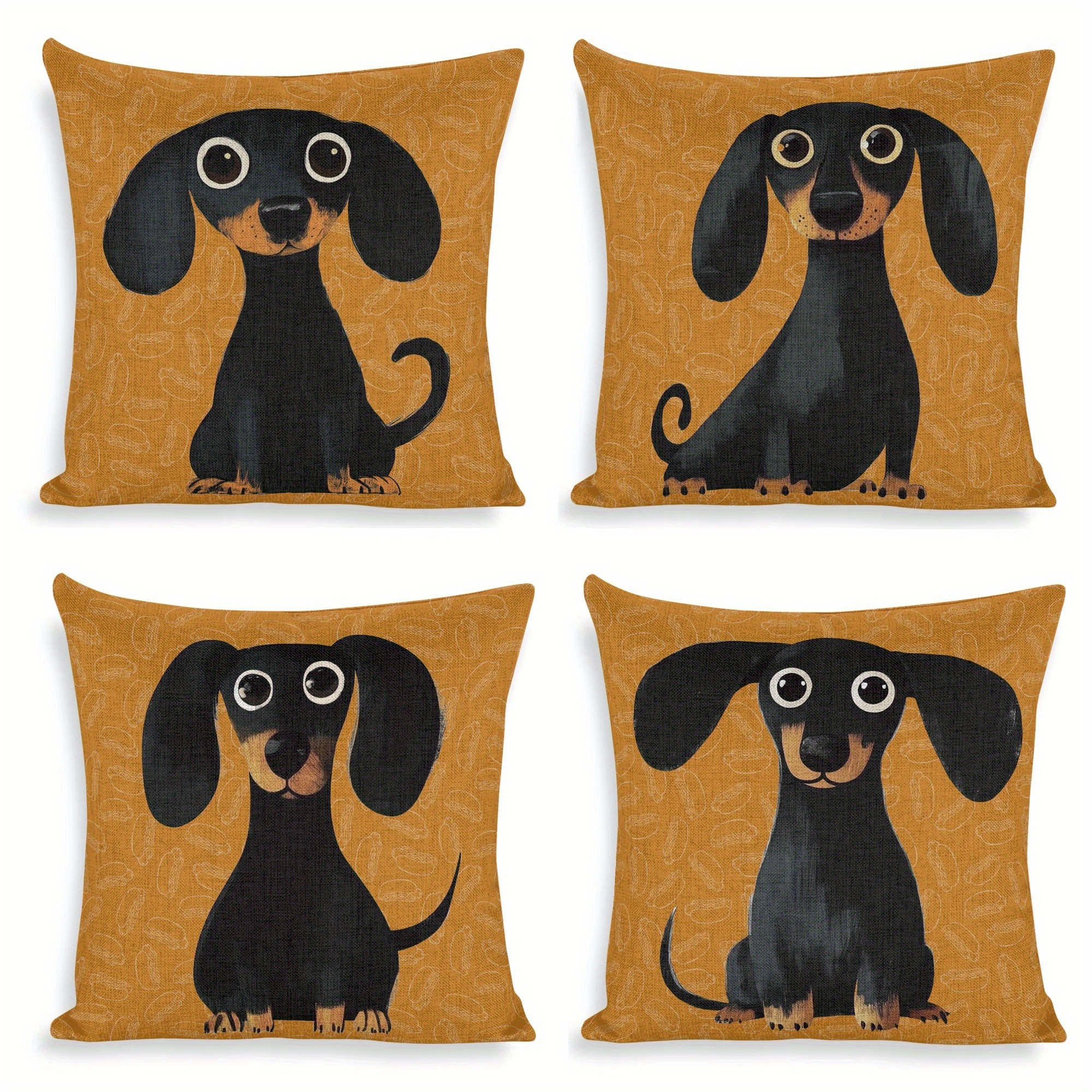 

4pcs Throw Pillow Covers - Cute & Funny Dachshund Design In Black And Brown, 18x18 Inches - Bedroom & Living Room Decor, Machine Washable With Zipper Closure