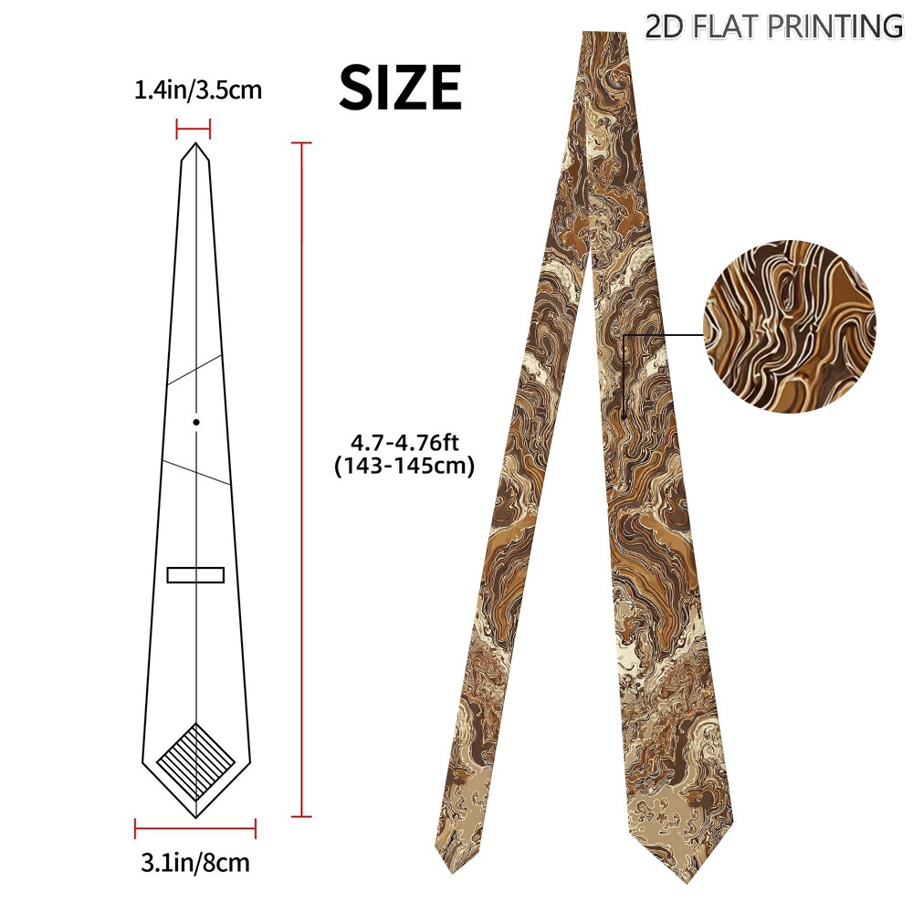 TEMU 1pc Abstract Brown Swirls Print Tie - Elegant And Fun, Perfect For Weddings, Business, And Casual Wear